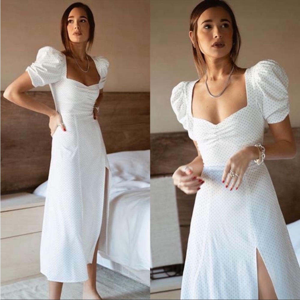 DANIELLE BERNSTEIN NWOT White & Black Polka Dot Puff Sleeve Sweetheart Dress 10